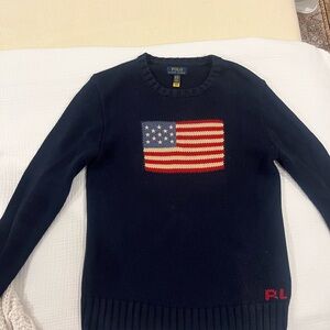 Polo by Ralph Lauren Blue Crewneck Sweater with American Flag